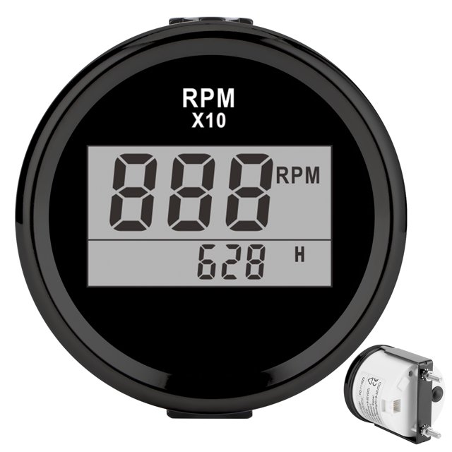 Engine Revolution Meter Tachometer Waterproof Tachometer Gauge with LCD Display 52mm/2in IP67 Red Backlight 9-32V