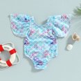 thumbnail image 2 of Fortune 0-4Y Toddler Girl Fish Scale Swimsuits, Baby Big Bow Back Ruffle Sleeve Beachwear, 2 of 7