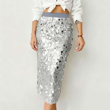 Jupe Midi Moulante Élégante à Taille Haute avec Paillettes pour un Style Uni Décontracté et Chic, Jupe de Mode Polyvalente pour Sorties Quotidiennes et Événements Spéciaux, Robe Décontractée pour Femme