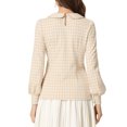 thumbnail image 3 of INSPIRE CHIC Womens' Peter Pan Collar Houndstooth Plaid Long Sleeve Button Back Blouses XL Khaki, 3 of 6