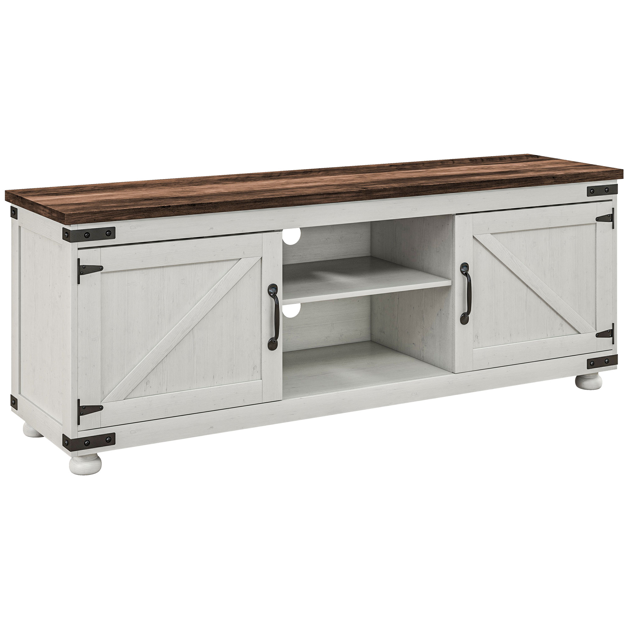 CoSoTower Farmhouse TV Stand for up to 65" TV, TV Cabinet with Barn Doors, Cable Management for Living Room, Distressed White