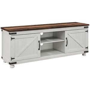 CoSoTower Farmhouse TV Stand for up to 65" TV, TV Cabinet with Barn Doors, Cable Management for Living Room, Distressed White