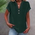 thumbnail image 2 of Timegard Plus Size Tops for Women Cotton Linen V-Neck Button Short Sleeve Tee Casual Loose Shirts Tops, 2 of 6