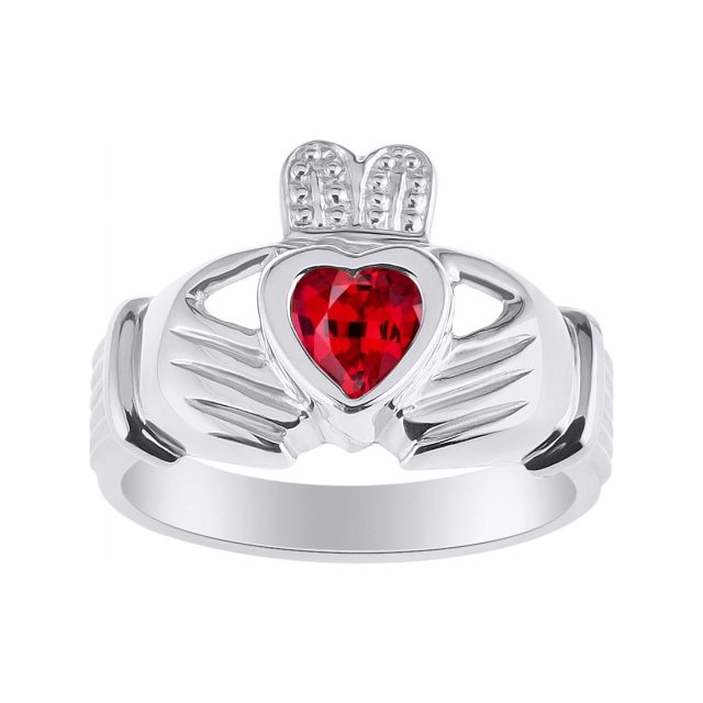 RYLOS Rings Sterling Silver Claddah Love, Loyalty & Friendship Heart 6MM Gem Irish Wedding Band Claddagh Rings July Ruby Jewelry Size 11