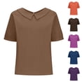 thumbnail image 5 of T-shirt Rétro pour Femme, Mode, Couleur Unie, Ample, Décontracté, Col Rabattu, Manches Courtes, Hauts, 5 of 5