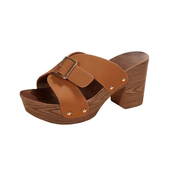 Hopeusnice High Heels Shoes for Women Non-Slip PU Materials Summer Shoes Breathable Block High Heel Women's High Heels Shoes Trendy Soft Open Toe Sandals Moisture-Wicking Elegant Shoes Brown 40