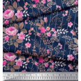 thumbnail image 3 of Soimoi Tissu Crêpe Polyester Rayé, Feuilles & Roses Imprimé Floral au Mètre 42 Pouces de Large, 3 of 3