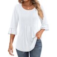 thumbnail image 2 of MeetoTime Tuniques pour Femmes Manches 3/4 Décontractées Col Rond Plissé Couleur Unie T-Shirt Pull, 2 of 6