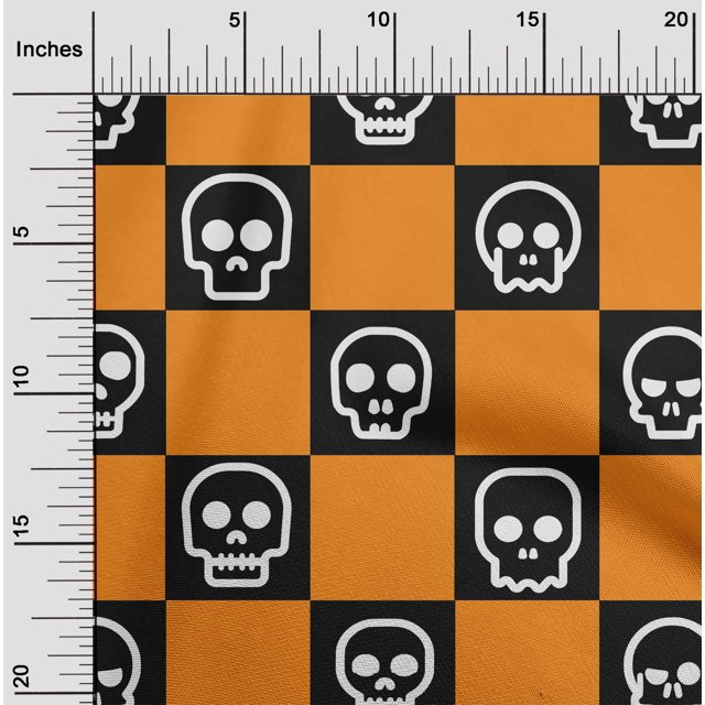 oneOone Cotton Silk Mustard Yellow Fabric Skull Craft Project Decor Fabric Printed By The Yards 42 Inches Wide