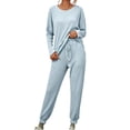 thumbnail image 2 of Meichang Women's Pajama Set 2 Piece Lounge Set Ribbed Knit Crew Neck Long Sleeve Pullover Tops Jogger Pants Set Fall Outfits Running Workout Sets Matching Tracksuit, 2 of 8