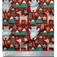 thumbnail image 1 of Soimoi Red Rayon Fabric Bear & Reindeer Cartoon Print Fabric by the Yard 56 Inch Wide, 1 of 5