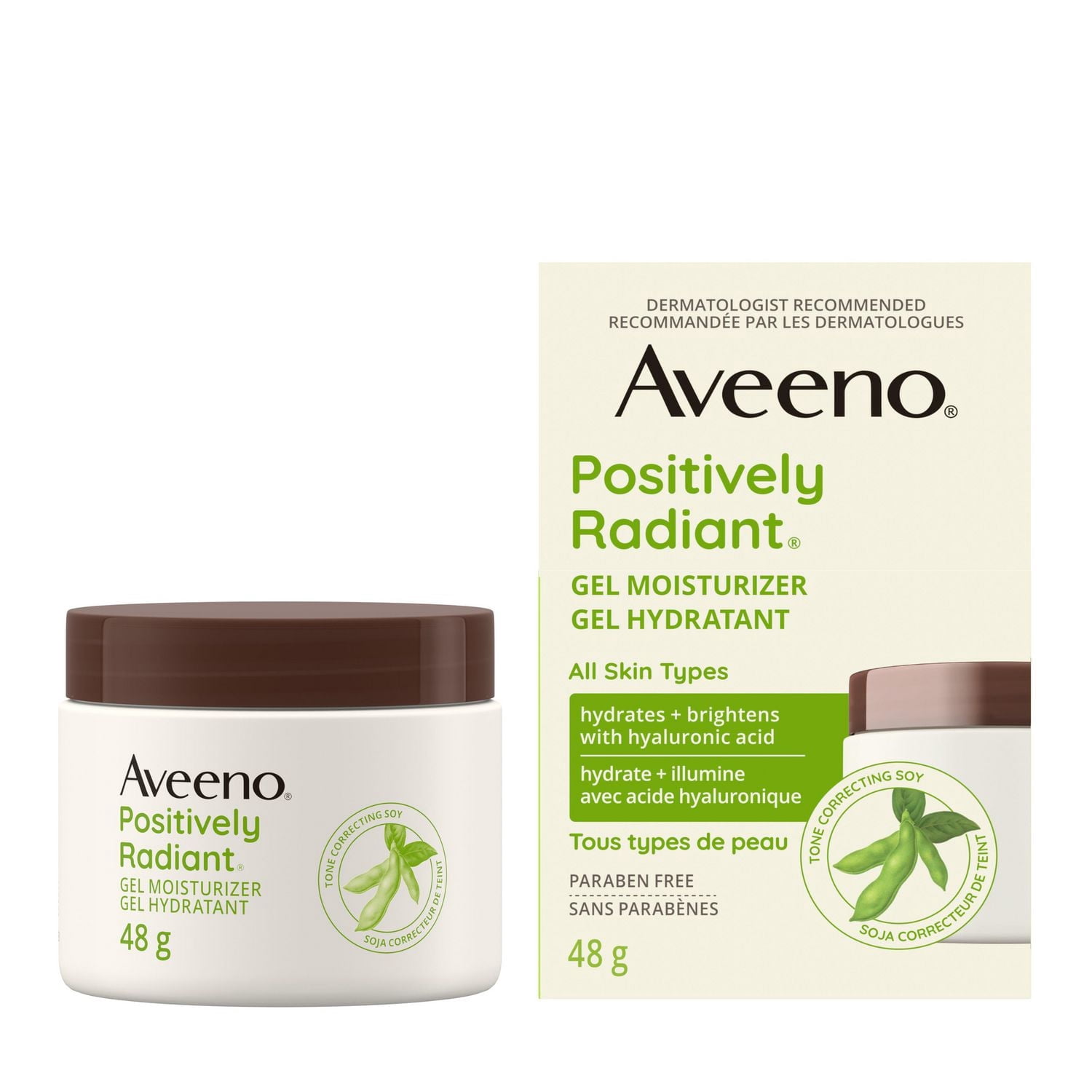 Aveeno Positively Radiant Gel Moisturizer, Hyaluronic Acid, Tone Correcting Soy, Hypoallergenic