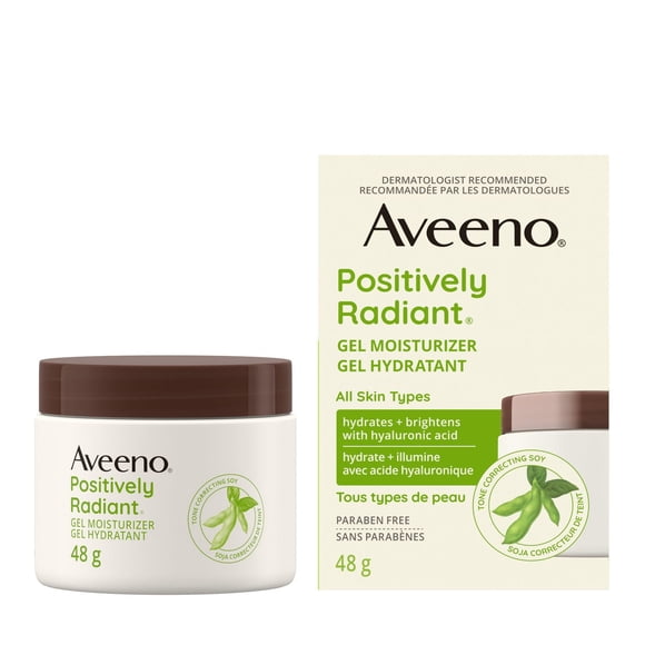 Aveeno Positively Radiant Gel Moisturizer, Hyaluronic Acid, Tone Correcting Soy, Hypoallergenic