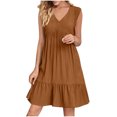 thumbnail image 1 of Yuyuzo Robes d'Été pour Femmes Sans Manches à Col en V Mini Robe T-Shirt Plissée à Volants Fluide Plage Vacances Robes d'Été, 1 of 6