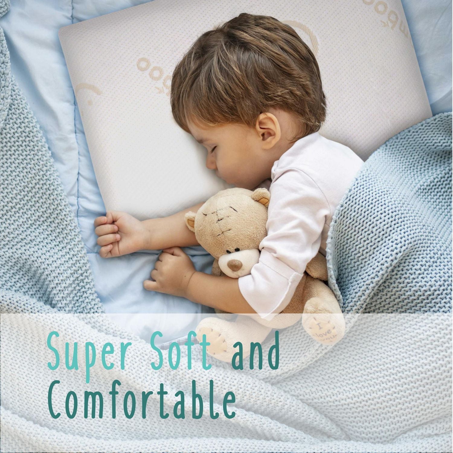 Babyworks™ Big Kid Pillow with Bamboo Pillowcase - Soft, Supportive and Breathable Memory Foam with Hypoallergenic Bamboo Cover, Washable and Removable Cover.