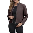 thumbnail image 1 of Coffee Long Sleeve for Women Fall Winter Collared Neck Faux Leather with Hood Motorcycle Basic Jackets Coat Ladies Button Zip Up 2025 Soft Comfy Clothes Fashion XL, 1 of 1