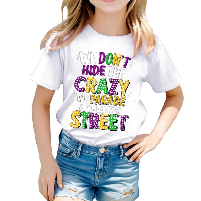 WEIYLL T-Shirts pour Filles Imprimé Lettres Col Rond Manches Courtes Décontracté Hauts pour Enfants 6-7 Ans