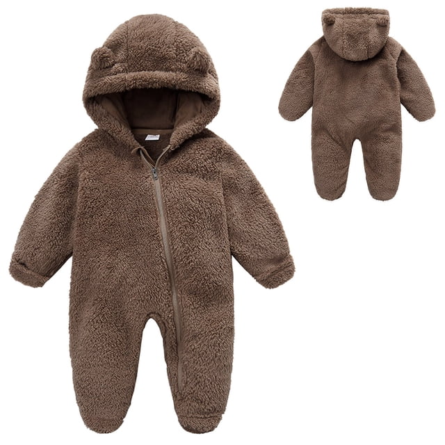 Adorable Barboteuse à Capuche à Manches Longues avec Fermeture Éclair pour une Tenue Douillette de Bébé