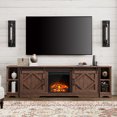 thumbnail image 1 of WAMPAT Meuble Télé Style Ferme avec Foyer, Design Moderne de Porte de Grange, Console Multimédia en Bois, Armoire de Rangement pour Télé de 100 Pouces, Centre de Divertissement pour Salon, Brun, 1 of 8