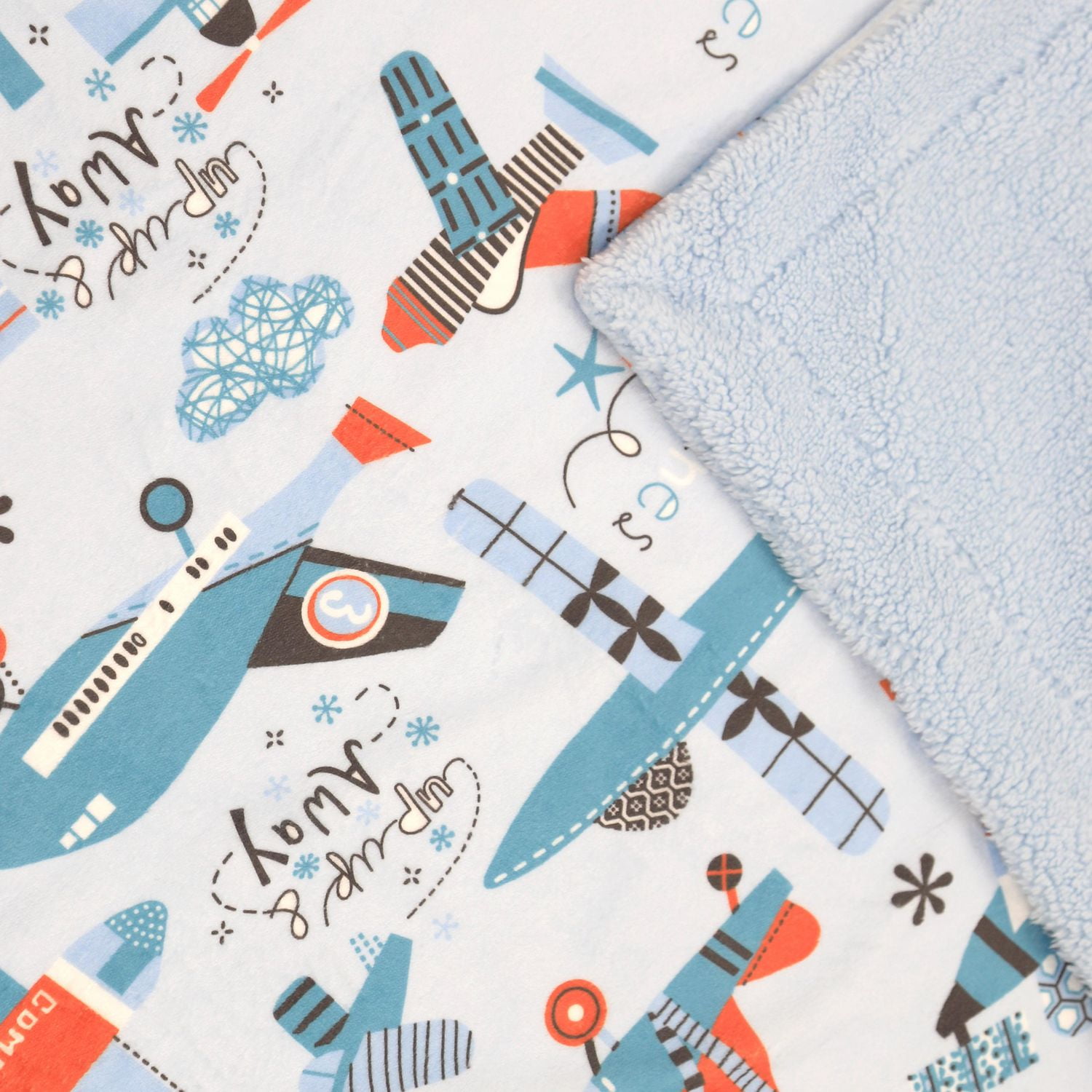 Couverture réversible en flanelle polaire douce et chaude pour enfants, motif avion, 101 x 127 cm, motif de base bleu