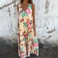 thumbnail image 1 of Ovzne Robes pour Femmes Robe Mode Femme Décontractée Imprimée avec Poche Été Sans Manches à Col en V Robe Grande Taille Robe Maxi Imprimée Liquidation, 1 of 6