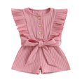 thumbnail image 1 of Toddler Baby Girl Clothes Rompers Ribbed Ruffle Sleeveless Button Belted Romper Short Jumpsuit Summer Outfit Brick Red 12-18 Months, 1 of 7