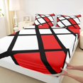 thumbnail image 3 of Erosebridal Abstract Geometry Grid Sheet Set Twin,Red Aesthetic Art Bedding Sets Twin Size,Geometric Pattern Twin Sheet Sets,Microfiber Room Decoration,3-Piece, 3 of 7