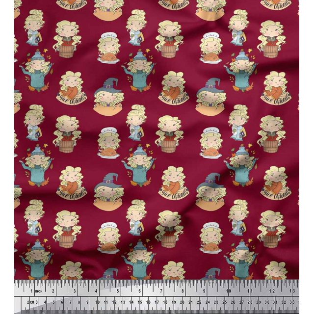 Soimoi Satin Silk Fabric Cute Girl Kids Print Fabric by Yard 42 Inch Wide