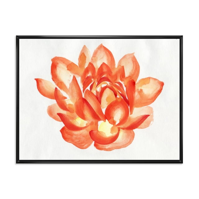 Designart Détail Vintage d'Un Cadre Flottant de Lotus Orange ART Mural Montrant une Fleur de Lotus Orange Aquarelle Centrée avec des Pétales Superposés sur Toile de Coton de Qualité Supérieure, Emballée pour Galerie et Tendue sur un Cadre Flottant en Bois Noir de 1 Po, Prête à Accrocher pour la Déco Murale de la Maison.