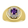 thumbnail image 1 of RYLOS Men's Rings 14K Yellow Gold Designer Gypsy 7MM Round Gemstone & Diamond Ring Amethyst February Birthstone Size 10, 1 of 7