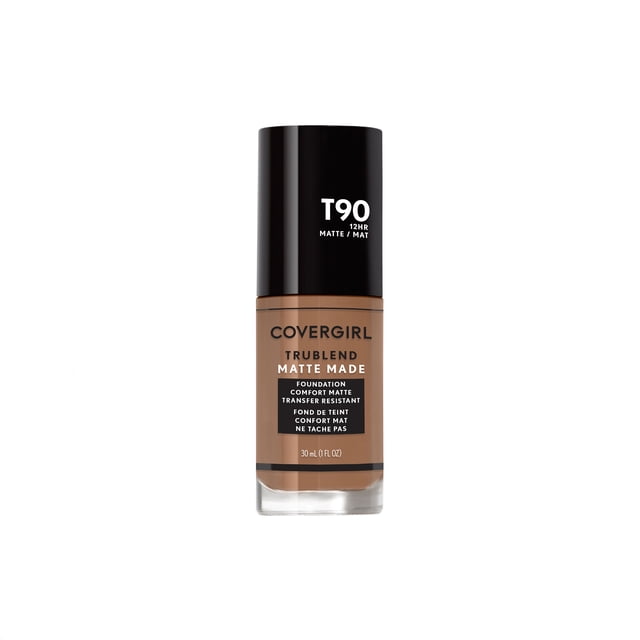 COVERGIRL Trublend Matte Made Foundation in shade T90, 30 ml liquid foundation with a matte, transfer-resistant formula lasting up to 12 hours, designed to minimize pores and oil for a natural, comfortable finish suitable for normal to oily skin.