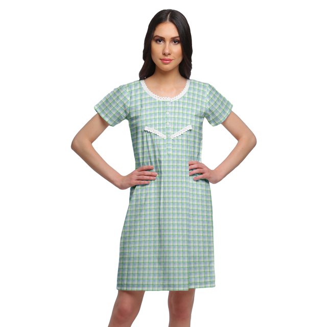 Moomaya Chemise de Nuit d'Allaitement à Col Rond pour Femmes, Manches Courtes Imprimées