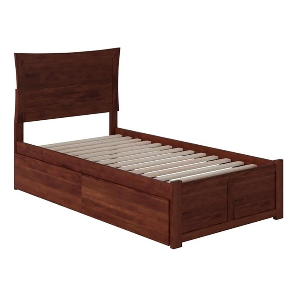Leo & Lacey Lit Plateforme de Rangement Urbain Transitionnel en Bois Massif, Grand Lit Simple TG, Noyer