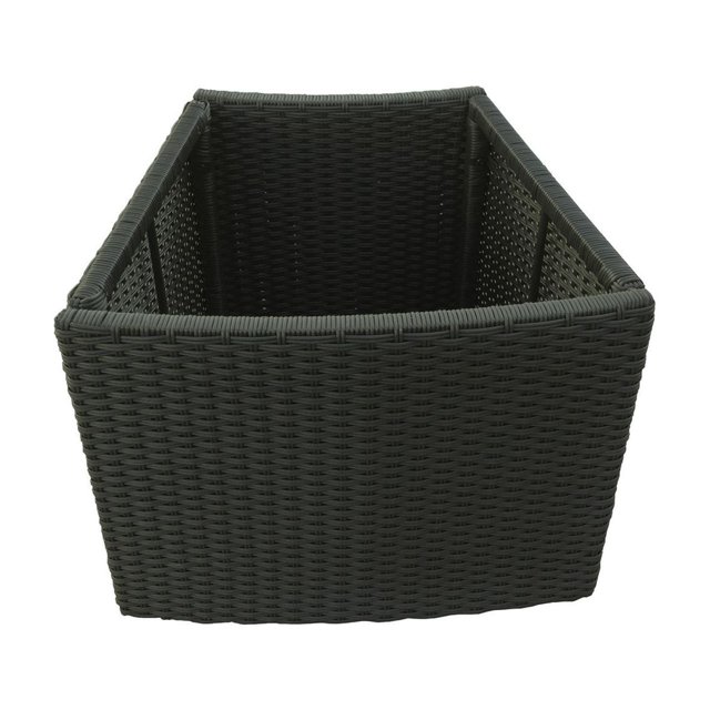 Meuble d'Entour de Spa Canadien, Jardinière Ronde de Spa en Osier Rotin Synthétique Foncé Résistant aux Intempéries, Montré d'Un angle avant 3/4 avec un design Modulaire Carré, Idéal pour l'Utilisation comme Jardinière de Jardin Extérieure et Entourages de Spa pour spas de 72 à 84 Pouces de Diamètre.