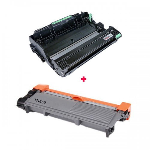 Lot de 2 (TN660 + DR630) Cartouche de toner et Unité de Tambour compatible avec Brother printers. Comprend une Cartouche de toner TN660 et une Unité de Tambour DR630, Convient à des Modèles comme DCP-L2520DW, HL-L2300D et MFC-L2700DW. le Rendement du toner Est de 2600 pages à 5 % de Couverture, et le Rendement de l'Unité de Tambour Est de 12 000 pages. Affiché avec une Unité de Tambour