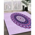 thumbnail image 3 of Ahgly Company Tapis d'Intérieur Ronds Lavables à la Machine, Style Transitionnel, Fleur Violette Violette, Tapis de Zone, 6 Pieds Rond, 3 of 7
