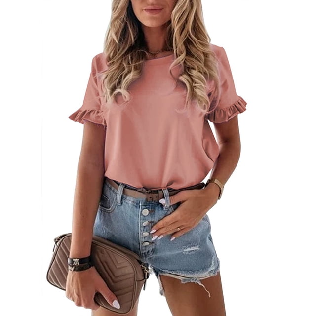 KYAIGUO T-Shirts Décontractés d'Été en Coton pour Femmes, Manches Courtes, Col Rond, Coupe Ample, T-Shirt Basique, Tailles P-2TG