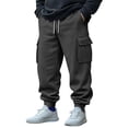 thumbnail image 2 of Yuyuzo Mens Cargo Sweatpants Causal Drawstring Workout Joggers Fleece Solid Color Athletic Pants with Pockets, 2 of 7