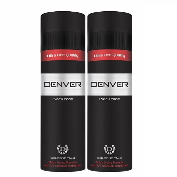 DENVER Black Code Body Talcum Powder, 100g Each (Pack of 2)
