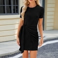 thumbnail image 2 of Dvkptbk Womens Summer Bodycon Dress Solid Color Crew Neck Party Dress Ribbed Slim Fit Ruched Bodycon Casual Mini Dresses, 2 of 7