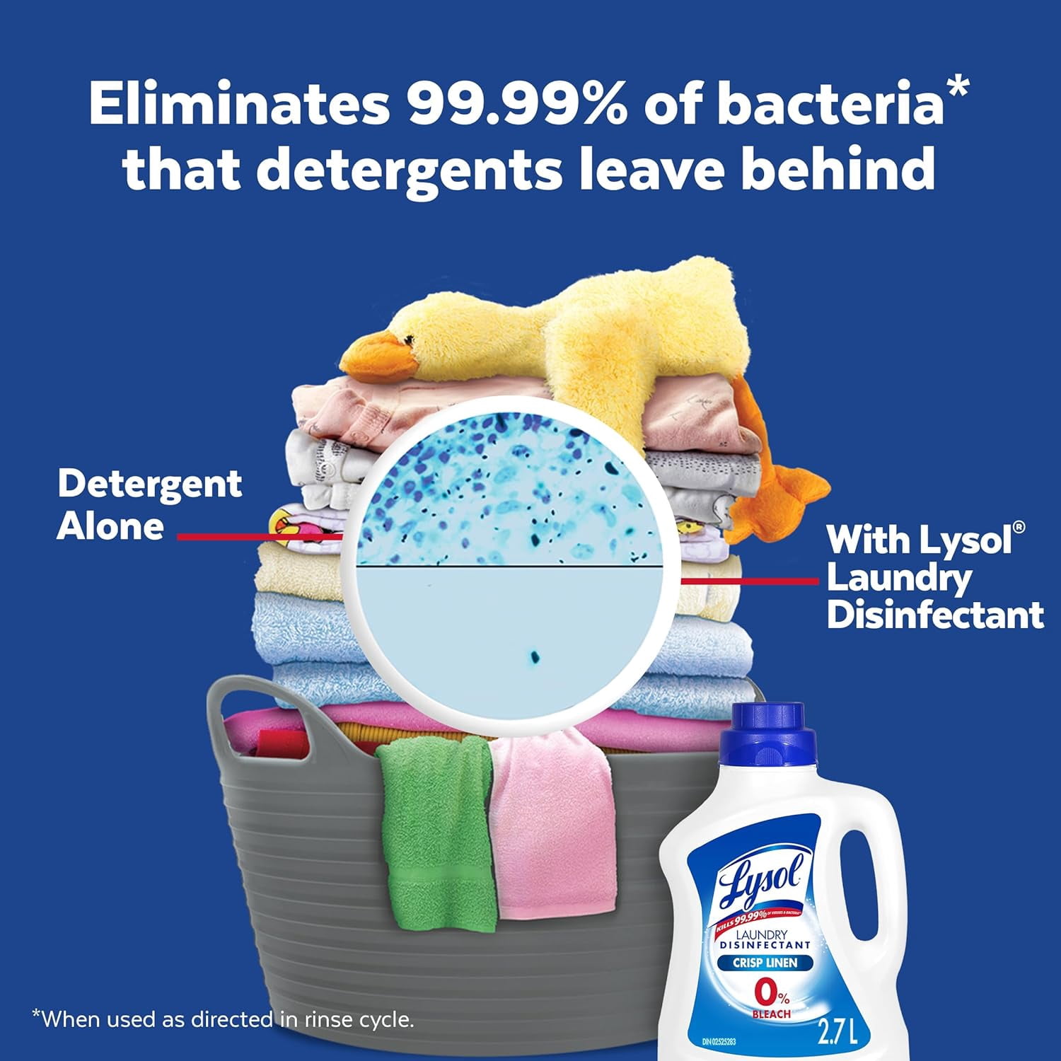 Lysol Désinfectant à lessive gratuit et transparent, sans parfum, sans colorants, 0 % d'eau de Javel, tue 99,9 % des virus et bactéries, 1.2 l