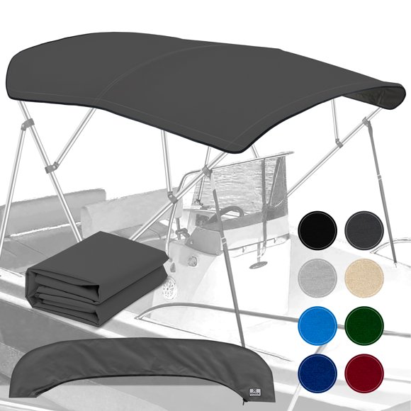 KNOX Universal 4 Bow Bimini Top Replacement Canvas, Bimini Top Canvas Only with Zip-On Storage Boot, 600D Marine Grade, Waterproof, Fadeproof Sun Shade Boat Canopy, No Frame, 85-90"W, Charcoal Gray