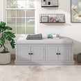 thumbnail image 1 of OUDOSPRS Spacious Storage Bench, Features 4 Doors with Adjustable Shelves and Removable Cushion, Great for Entryway and Living Room(Gray Wash), 1 of 9
