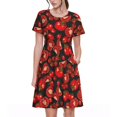 thumbnail image 1 of Bixox Robe d'Été à Manches Courtes pour Femme, Coupe Ample Évasée, Longueur Genou, avec Poches - Tomate, 1 of 7