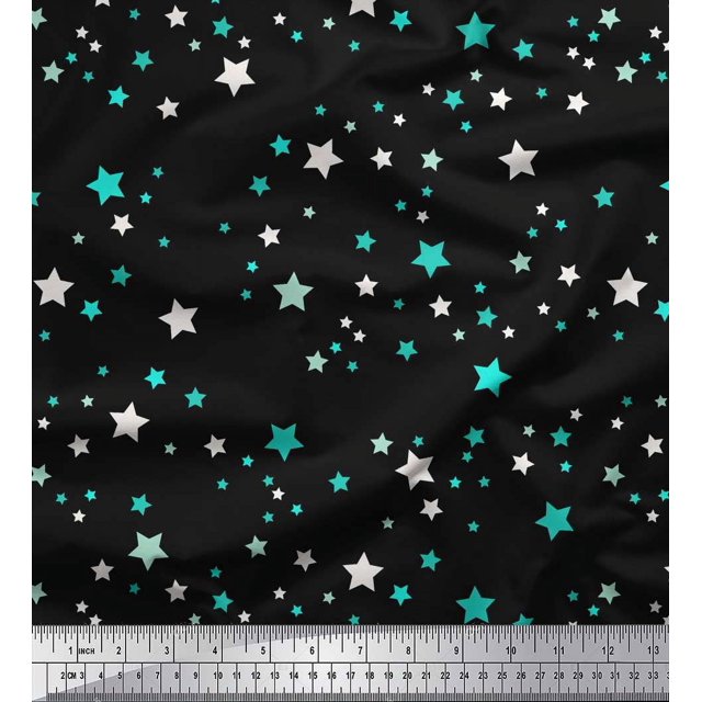 Soimoi Black polyester Crepe Fabric Stars Star Printed Fabric 1 Yard 52 Inch Wide