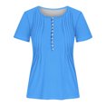 thumbnail image 4 of AherBiu Hauts pour Femmes Été à Boutons Col Rond Couleur Unie Froncé Chic Décontracté Tuniques Amples T-Shirts, 4 of 4