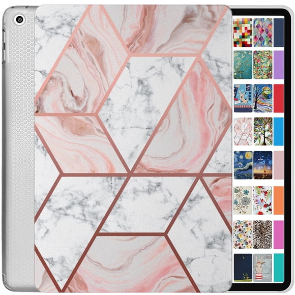 iPad 6 5 Gen Air 2 1 9.7 [iPad Air 1st 2nd 5th 6th Generation] A1893 A1954 A1822 A1566 A1823 Printed Lightweight Shock Absorbant Flexible TPU Protective Clear Case - Marble Pink