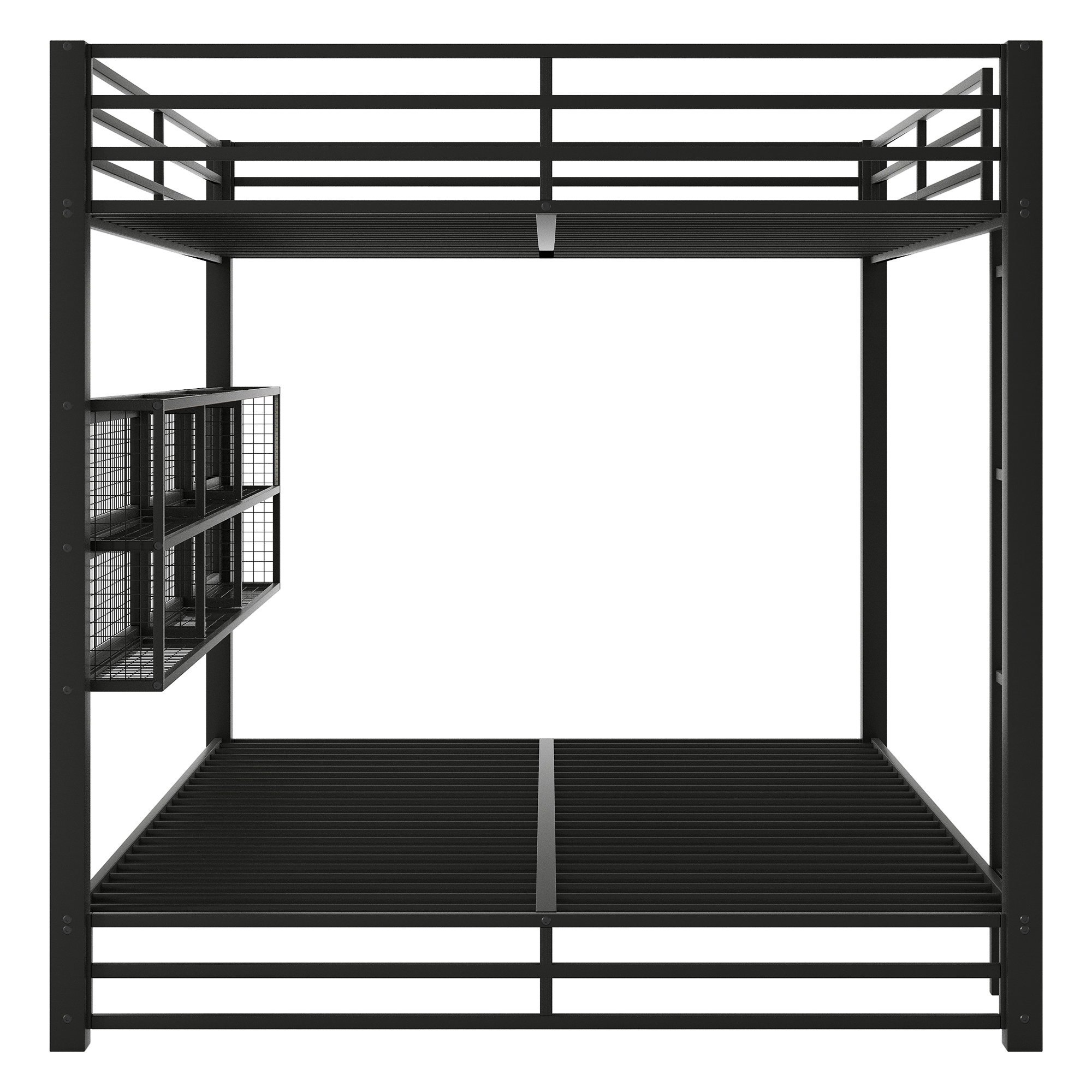 Noble House Metal Queen over Queen Bunk Bed with Storage Cabinets and LED, Black