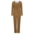 thumbnail image 4 of Timegard Womens Pajamas Sets Comfy Ruched Long Sleeve Round Neck Top and Pants Fall Loose Pjs Outfits, 4 of 6