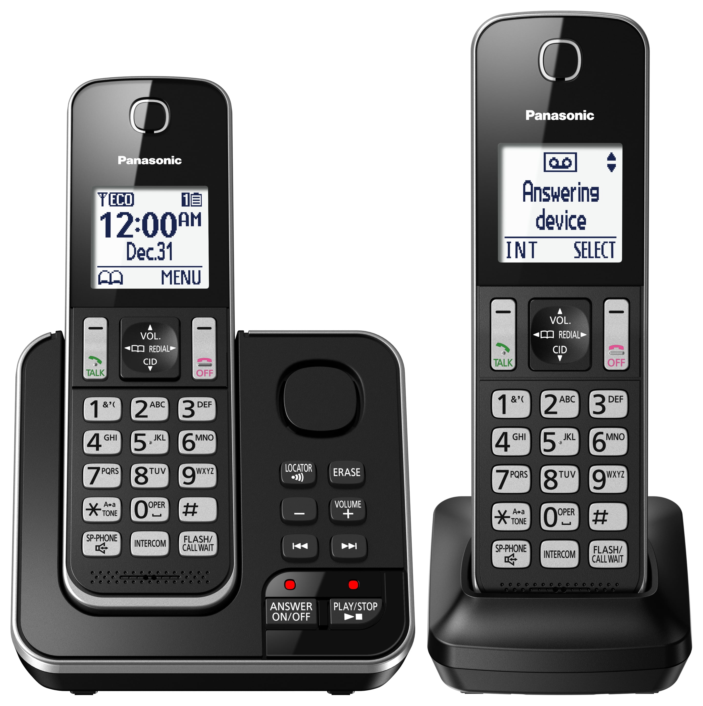 Panasonic KXTGD392B DECT 6.0 2-Handset Cordless Phone with Answering Machine, Black